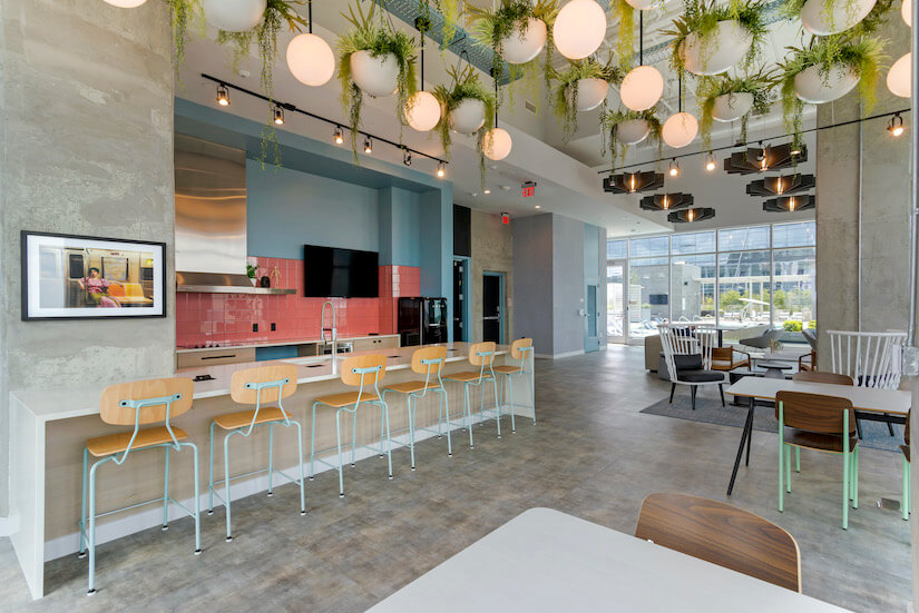 Community kitchen area at HERE Atlanta