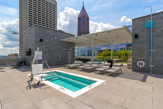 HERE Atlanta pool with Atlanta cityscape in background