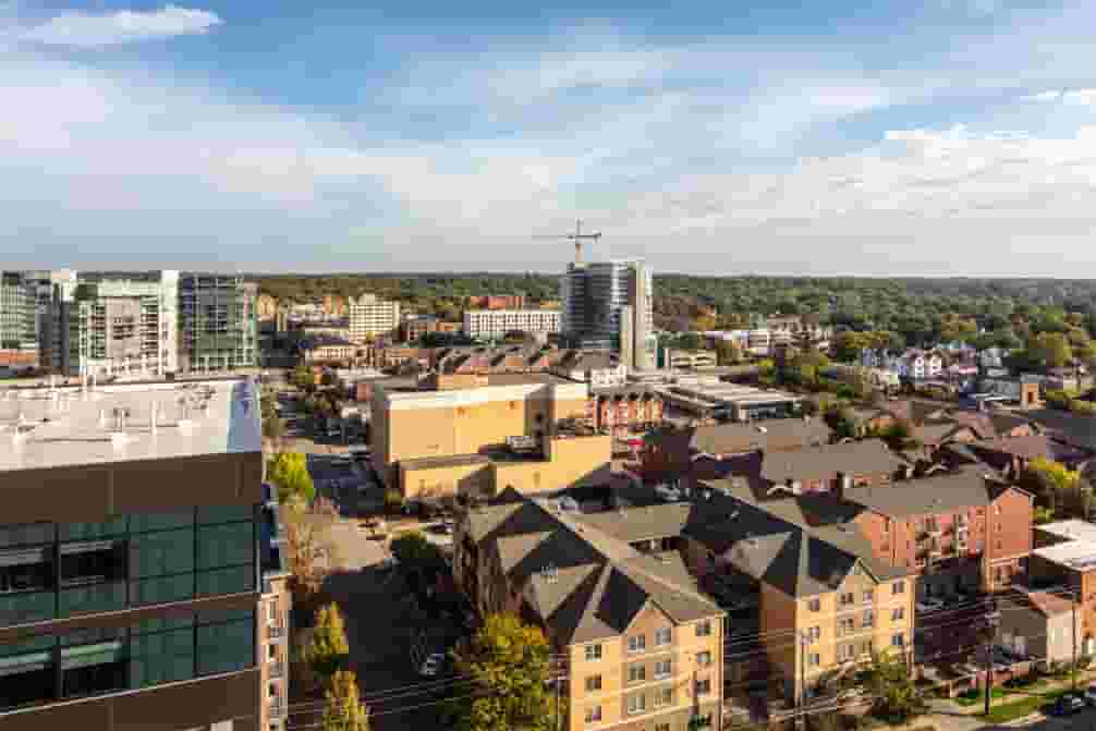 View of The University of Iowa campus from Rise at Riverfront Crossings