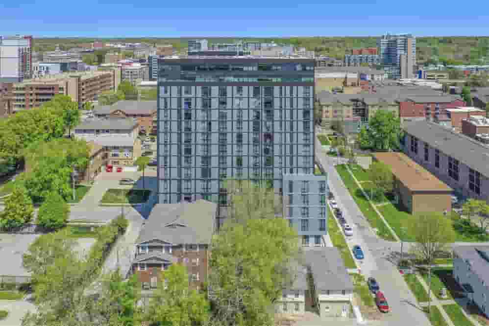 Aerial view of the west side of Rise at Riverfront Crossings