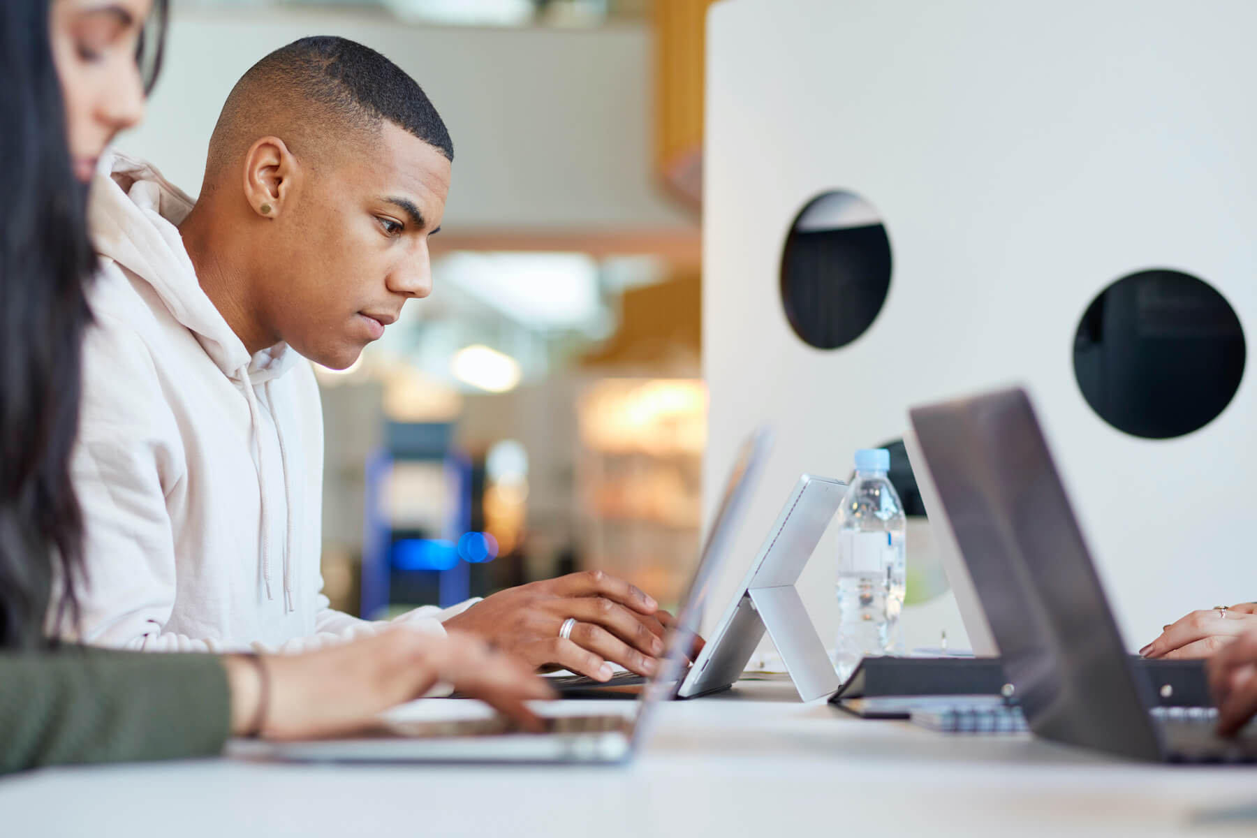 Residents working on class projects at The Link Evanston